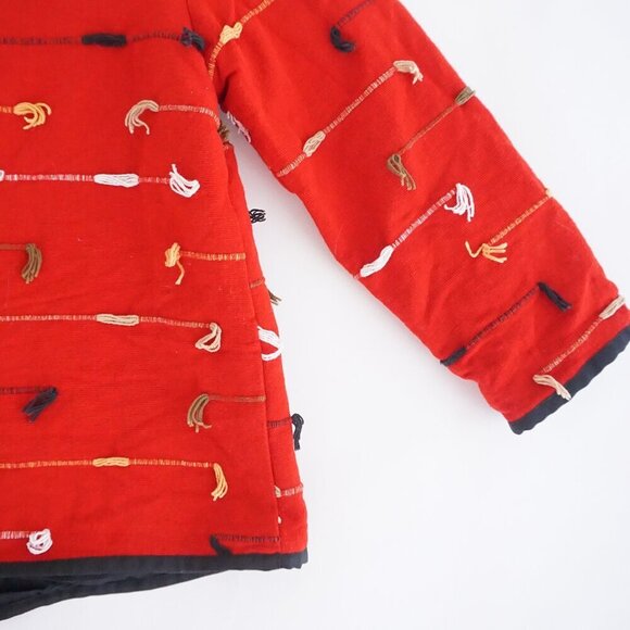 Vintage Indigo Moon Red 100% Cotton Beaded Embroidered Button Up Jacket M - Picture 12 of 13